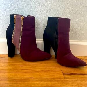 Purple and Black Chunky Heeled Bootie
